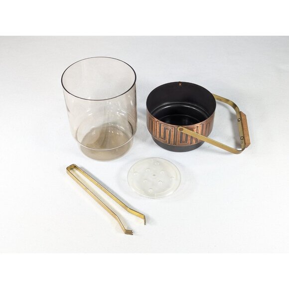 Small MCM ice bucket, Scandi style brass copper smoky glass with original brass - Picture 4 of 8
